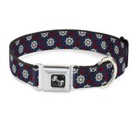 Dog Collar Bone Anchor3/Helm Monogram Navy/Red/Cream WIDE-Small 13-17"