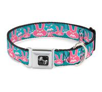 Dog Collar Bone Angry Bunnies Turquoise/Pinks Small 9.5-13"