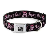 Dog Collar Bone Angry Girl Black/Pink Small 9.5-13"