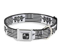 Dog Collar Bone BD Logo/American Stripe Flag White/Black WIDE-Medium 16-23"