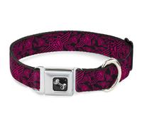 Dog Collar Bone BD Logo Scattered Black/Fuchsia WIDE-Large 20-31"