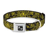 Dog Collar Bone BD Logo Scattered Black/Yellow WIDE-Large 20-31"