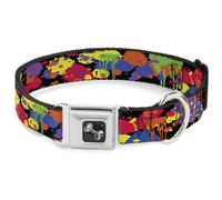 Dog Collar Bone BD Paint Splatter Black/Neon WIDE-Small 13-17"
