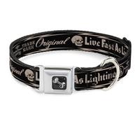 Dog Collar Bone BD Skull LIVE FAST AS LIGHTNING Black/Light Orange WIDE-Large 20