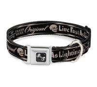 Dog Collar Bone BD Skull LIVE FAST AS LIGHTNING Black/Light Orange WIDE-Medium 1