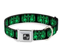 Dog Collar Bone BD Skulls w/Wings Black/Green WIDE-Small 13-17"