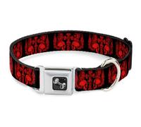 Dog Collar Bone BD Skulls w/Wings Black/Red Medium 11-16.5"