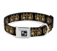 Dog Collar Bone BD Skulls w/Wings Black/Tan WIDE-Medium 16-23"