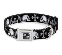 Dog Collar Bone BD Skulls w/Wings Black/White WIDE-Small 13-17"