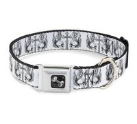 Dog Collar Bone BD Skulls w/Wings White/Black WIDE-Large 20-31"