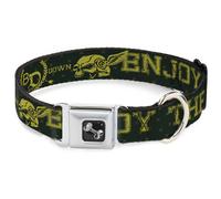 Dog Collar Bone BD Winged Skull ENJOY THE RIDE Olive/Lime Green Medium 11-16.5"