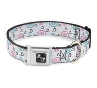 Dog Collar Bone Bird Tapestry White/Gray/Turquoise/Pink WIDE-Large 20-31"