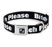 Dog Collar Bone BITCH PLEASE Black/White WIDE-Small 13-17"