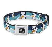 Dog Collar Bone Block Penguins Navy Small 9.5-13"