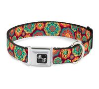 Dog Collar Bone Boho Mandala Burgundy/Yellow/Turquoise/Orange Small 9.5-13"