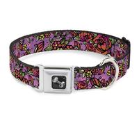 Dog Collar Bone Born to Blossom CLOSE-UP Pink WIDE-Medium 16-23"