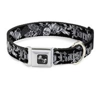 Dog Collar Bone Born to Raise Hell Black/White WIDE-Small 13-17"
