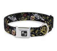Dog Collar Bone Born to Raise Hell CLOSE-UP Black WIDE-Medium 16-23"