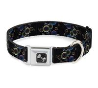 Dog Collar Bone Bubbles Black/Iridescent Multi Color Small 9.5-13"
