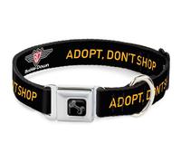 Dog Collar Bone Buckle-Down Logo ADOPT, DON'T SHOP Black/Yellow Medium 11-16.5"