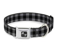 Dog Collar Bone Buffalo Plaid Black/Gray Medium 11-16.5"