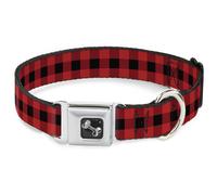 Dog Collar Bone Buffalo Plaid Black/Red WIDE-Large 20-31"