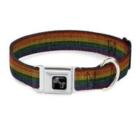 Dog Collar Bone Burlap Texture Rainbow WIDE-Large 20-31"
