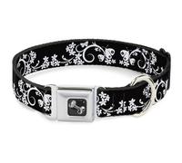 Dog Collar Bone Butterfly Garden 2 Black/White WIDE-Large 20-31"