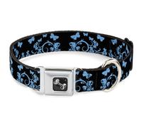 Dog Collar Bone Butterfly Garden Black/Blue Small 9.5-13"