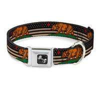 Dog Collar Bone Cali Bear/Star/US Flag Stretch Black/White/Red Medium 11-16.5"
