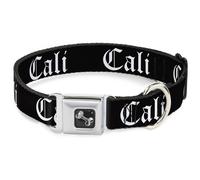 Dog Collar Bone CALI Old English Black/White WIDE-Medium 16-23"