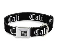 Dog Collar Bone CALI Old English Black/White WIDE-Small 13-17"