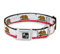 Dog Collar Bone CALIFORNIA Bear/Star/Crackle Stripe White/Gray/Red Medium 11-16.