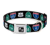 Dog Collar Bone California Highway Signs Black WIDE-Small 13-17"