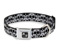 Dog Collar Bone Cartoon Sugar Skulls Stacked Black/White WIDE-Small 13-17"