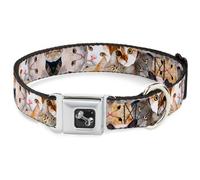 Dog Collar Bone Cat Faces Stacked WIDE-Small 13-17"