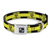 Dog Collar Bone CAUTION BIOHAZARD Black/Yellow Large 15-24"
