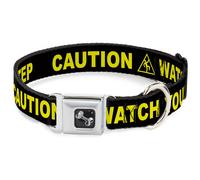 Dog Collar Bone CAUTION WATCH YOUR DUBSTEP Black/Yellow WIDE-Small 13-17"