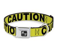 Dog Collar Bone CAUTION Yellow/Black Medium 11-16.5"