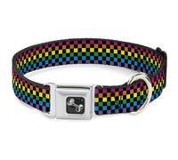Dog Collar Bone Checker Black/Rainbow WIDE-Large 20-31"