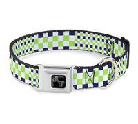 Dog Collar Bone Checker Blocks White/Navy/Neon Green WIDE-Medium 16-23"
