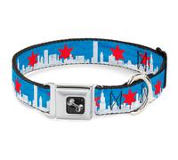 Dog Collar Bone Chicago Skyline/Flag Distressed Black/White/Red Large 15-24"