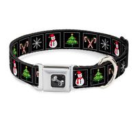 Dog Collar Bone Christmas Blocks Black/White/Multi Color WIDE-Large 20-31"