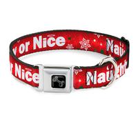 Dog Collar Bone Christmas NAUGHTY OR NICE/Snowflakes Reds/White/Green WIDE-Mediu