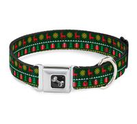 Dog Collar Bone Christmas Sweater Stitch Green/White/Gold/Red WIDE-Medium 16-23"