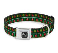 Dog Collar Bone Christmas Sweater Stitch Green/White/Gold/Red WIDE-Small 13-17"