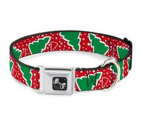 Dog Collar Bone Christmas Trees/Stars Red/White/Green WIDE-Medium 16-23"