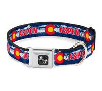 Dog Collar Bone Colorado ASPEN Flag/Snowy Mountains Weathered Blue/White/Red/Yel
