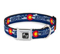 Dog Collar Bone Colorado ASPEN Flag/Snowy Mountains Weathered2 Blue/White/Red/Ye
