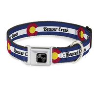 Dog Collar Bone Colorado BEAVER CREEK Flag Blue/White/Red/Yellow WIDE-Small 13-1